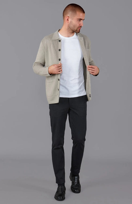 Mens Midweight Cotton Work Shirt Fawn-Jacket-Paul James Knitwear-S-Urbanheer