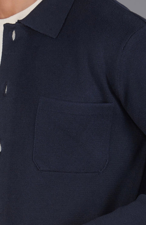 Mens Midweight Cotton Work Shirt Navy-Jacket-Paul James Knitwear-S-Urbanheer