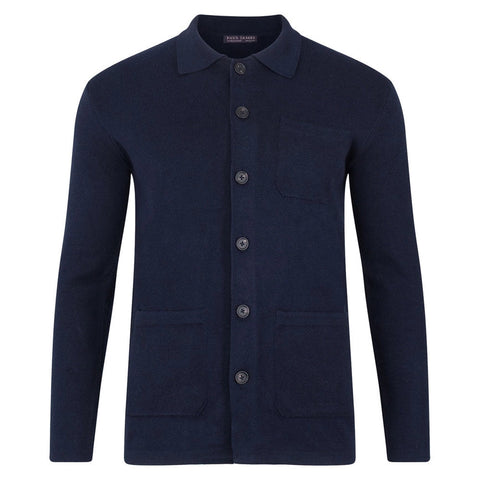 Mens Midweight Cotton Work Shirt Navy-Jacket-Paul James Knitwear-S-Urbanheer
