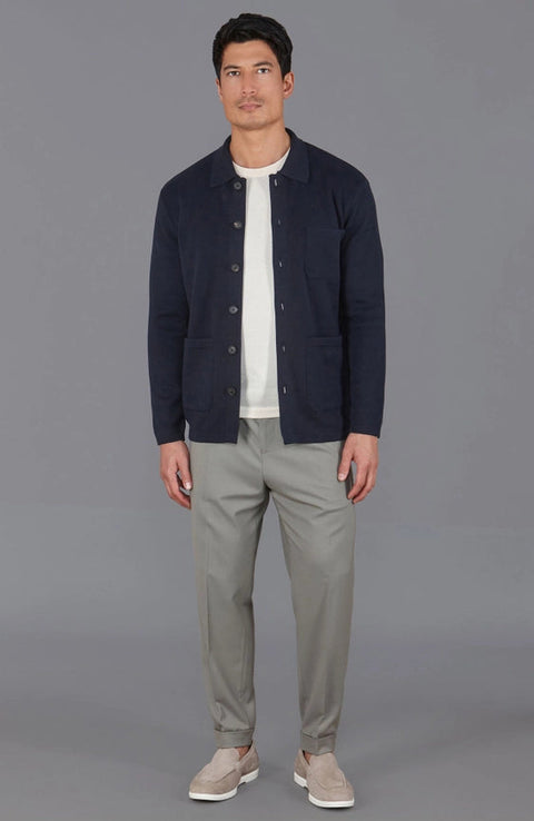 Mens Midweight Cotton Work Shirt Navy-Jacket-Paul James Knitwear-S-Urbanheer