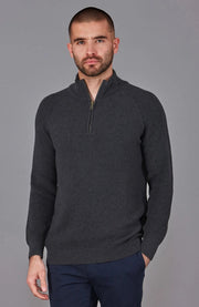 Mens Midweight Cotton Zip Neck Jumper Anthracite Grey-Jumper-Paul James Knitwear-S-Urbanheer