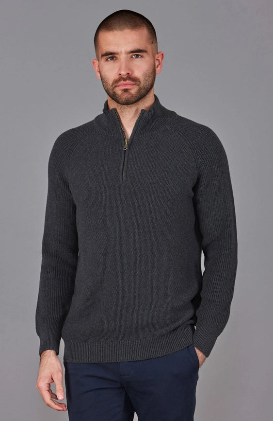 Mens Midweight Cotton Zip Neck Jumper Anthracite Grey-Jumper-Paul James Knitwear-S-Urbanheer