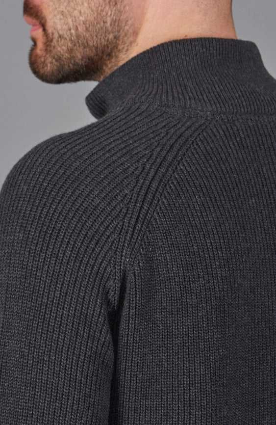 Mens Midweight Cotton Zip Neck Jumper Anthracite Grey-Jumper-Paul James Knitwear-S-Urbanheer