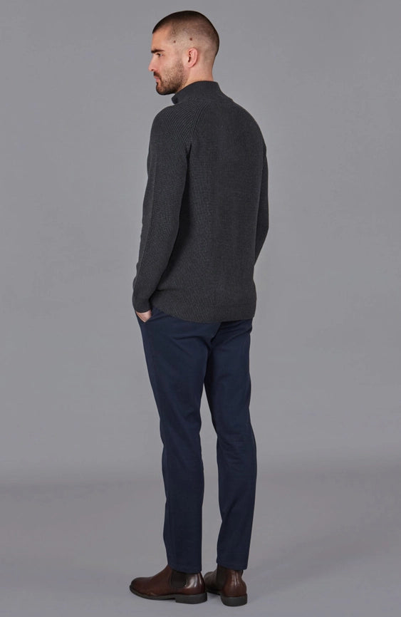 Mens Midweight Cotton Zip Neck Jumper Anthracite Grey-Jumper-Paul James Knitwear-S-Urbanheer