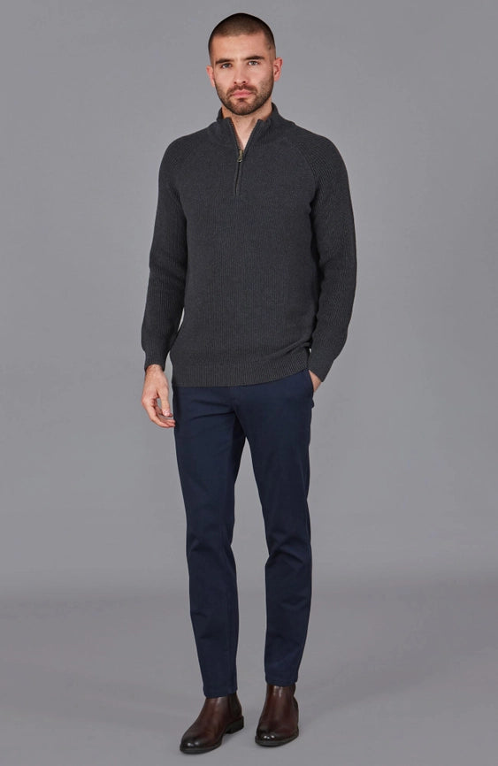 Mens Midweight Cotton Zip Neck Jumper Anthracite Grey-Jumper-Paul James Knitwear-S-Urbanheer
