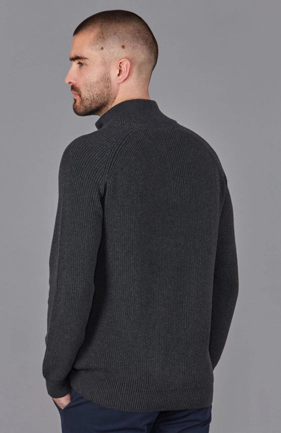 Mens Midweight Cotton Zip Neck Jumper Anthracite Grey-Jumper-Paul James Knitwear-S-Urbanheer
