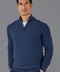 Mens Midweight Cotton Zip Neck Jumper Blue Melange-Jumper-Paul James Knitwear-S-Urbanheer