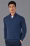 Mens Midweight Cotton Zip Neck Jumper Blue Melange-Jumper-Paul James Knitwear-S-Urbanheer