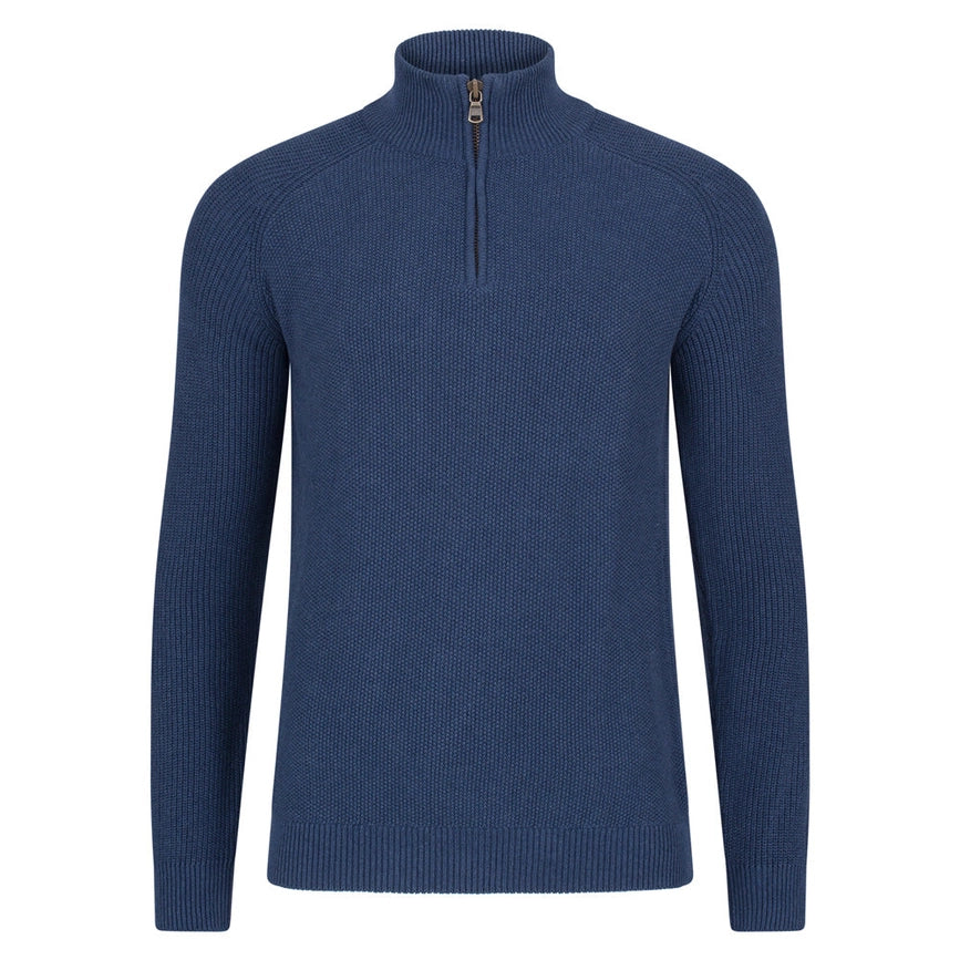 Mens Midweight Cotton Zip Neck Jumper Blue Melange-Jumper-Paul James Knitwear-S-Urbanheer