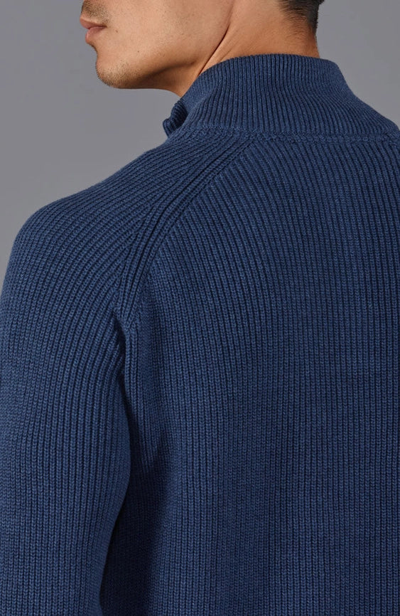 Mens Midweight Cotton Zip Neck Jumper Blue Melange-Jumper-Paul James Knitwear-S-Urbanheer