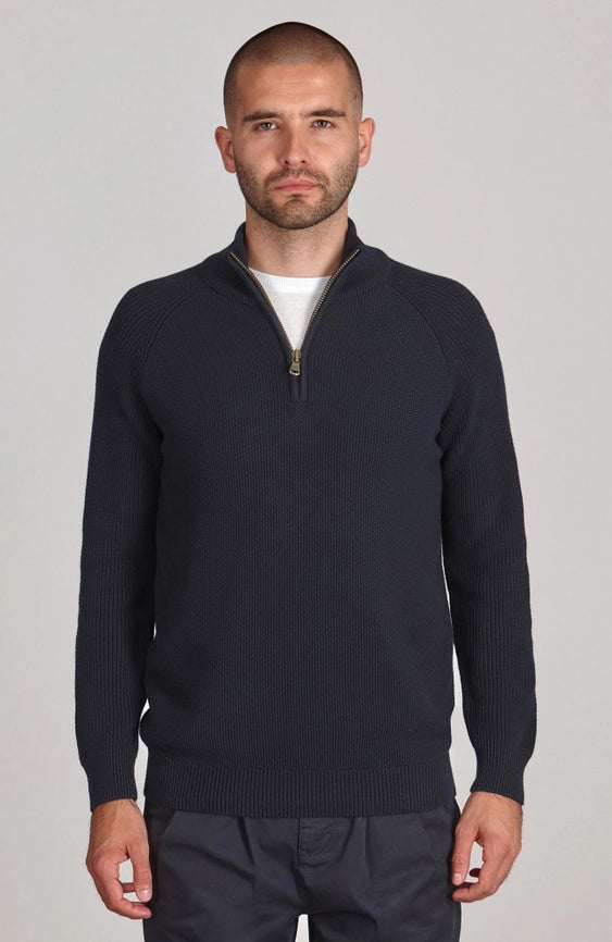 Mens Midweight Cotton Zip Neck Jumper Navy-Jumper-Paul James Knitwear-S-Urbanheer