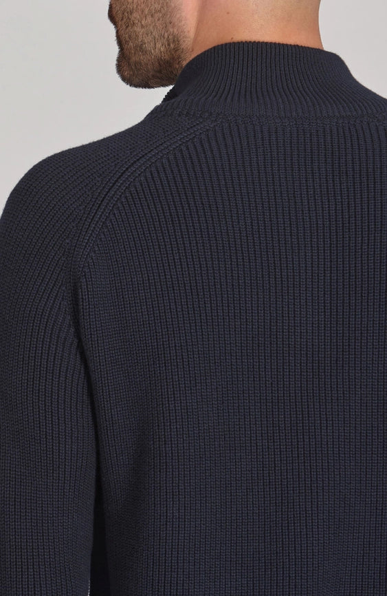 Mens Midweight Cotton Zip Neck Jumper Navy-Jumper-Paul James Knitwear-S-Urbanheer