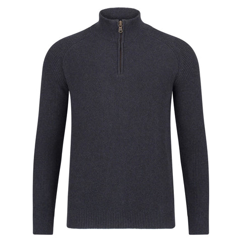Mens Midweight Cotton Zip Neck Jumper Navy-Jumper-Paul James Knitwear-S-Urbanheer