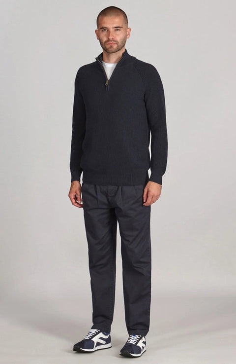 Mens Midweight Cotton Zip Neck Jumper Navy-Jumper-Paul James Knitwear-S-Urbanheer