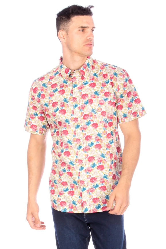 Men's Printed Woven Hawaii Floral Short Sleeve Cotton Shirt ( #45)-Shirt-Hawk's Bay-S-#45-Urbanheer