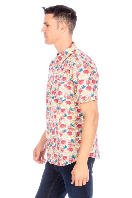 Men's Printed Woven Hawaii Floral Short Sleeve Cotton Shirt ( #45)-Shirt-Hawk's Bay-S-#45-Urbanheer