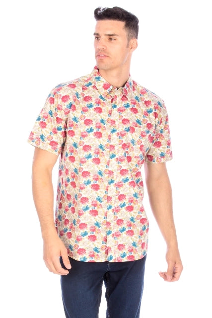 Men's Printed Woven Hawaii Floral Short Sleeve Cotton Shirt ( #45)-Shirt-Hawk's Bay-S-#45-Urbanheer