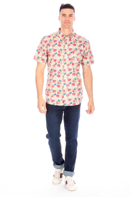 Men's Printed Woven Hawaii Floral Short Sleeve Cotton Shirt ( #45)-Shirt-Hawk's Bay-S-#45-Urbanheer