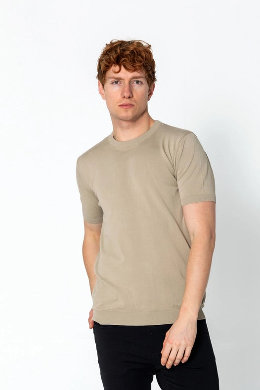Men's Ribbed Crew-Neck Fitted T-Shirt - Dark Beige