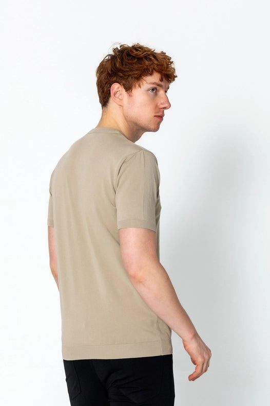 Men's Ribbed Crew-Neck Fitted T-Shirt - Dark Beige