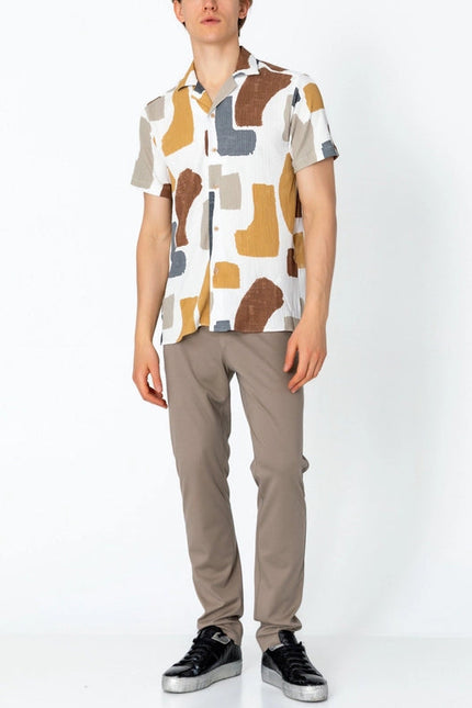 Men'S Short Sleeve Shirt - White Brown