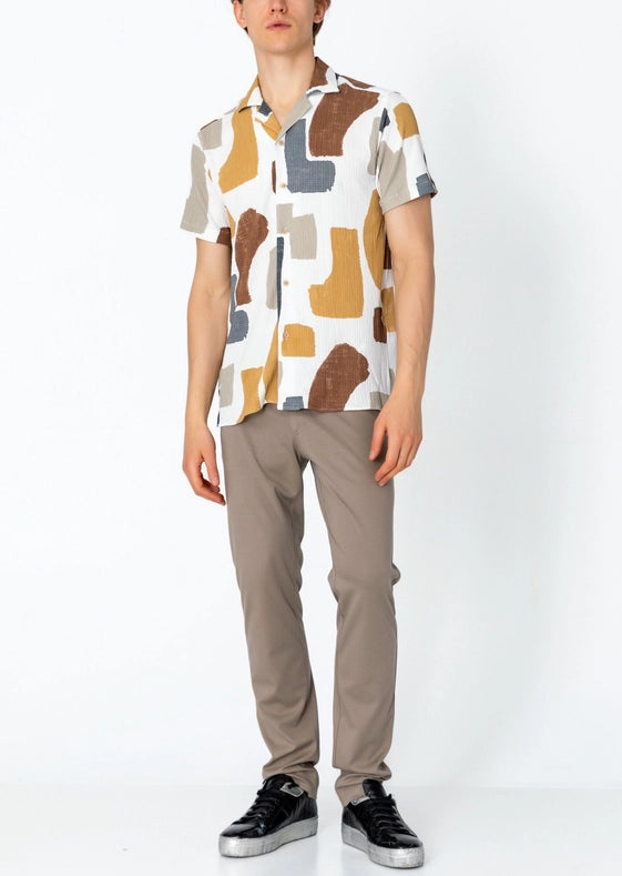 Men's Short Sleeve Shirt - White Brown