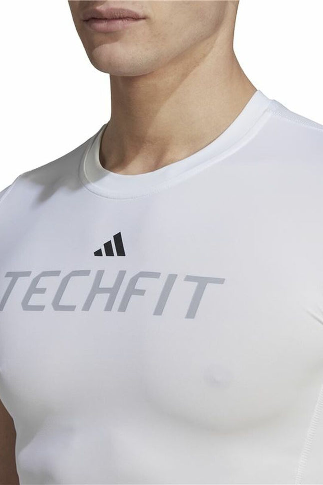 Men’s Short Sleeve T-Shirt Adidas techfit Graphic White-Sports | Fitness > Sports material and equipment > Sports t-shirts-Adidas-Urbanheer