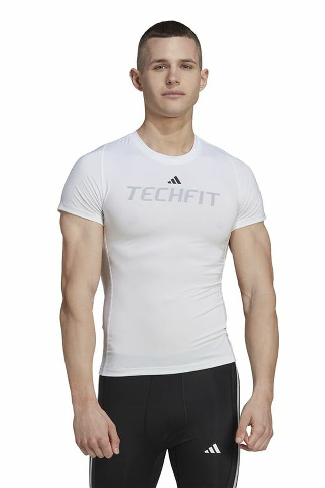 Men’s Short Sleeve T-Shirt Adidas techfit Graphic White-Sports | Fitness > Sports material and equipment > Sports t-shirts-Adidas-Urbanheer