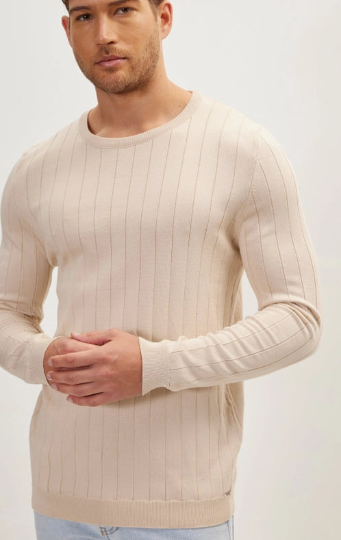 Men's Slip-Stitch Crew Neck Long Sleeve Sweater - Beige