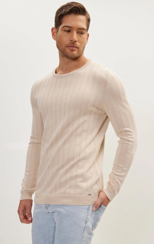 Men's Slip-Stitch Crew Neck Long Sleeve Sweater - Beige