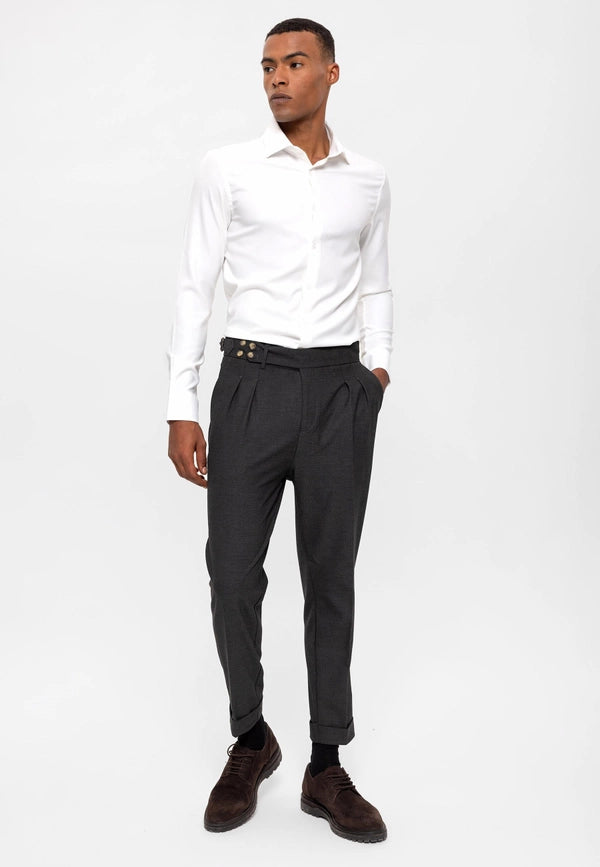 Men's Smoked High Waist (Boyfriend) Side Buckled Belt Detail Pleated Fabric Trousers-Trousers-Wessi-30-Smoked-Urbanheer
