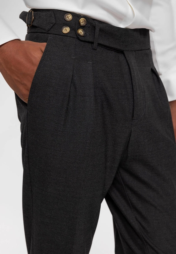 Men's Smoked High Waist (Boyfriend) Side Buckled Belt Detail Pleated Fabric Trousers-Trousers-Wessi-30-Smoked-Urbanheer