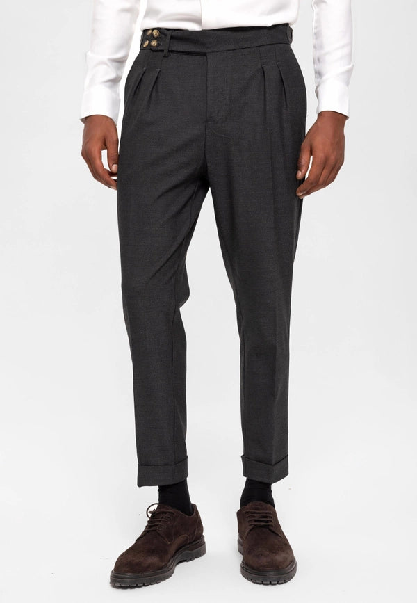 Men's Smoked High Waist (Boyfriend) Side Buckled Belt Detail Pleated Fabric Trousers-Trousers-Wessi-30-Smoked-Urbanheer