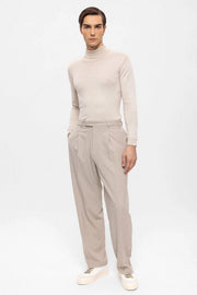 Men's Stone High Waist Zippered Trousers-Trousers-Wessi-S-Stone-Urbanheer