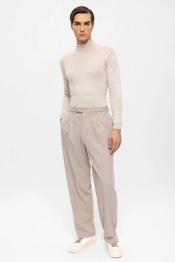 Men's Stone High Waist Zippered Trousers-Trousers-Wessi-S-Stone-Urbanheer