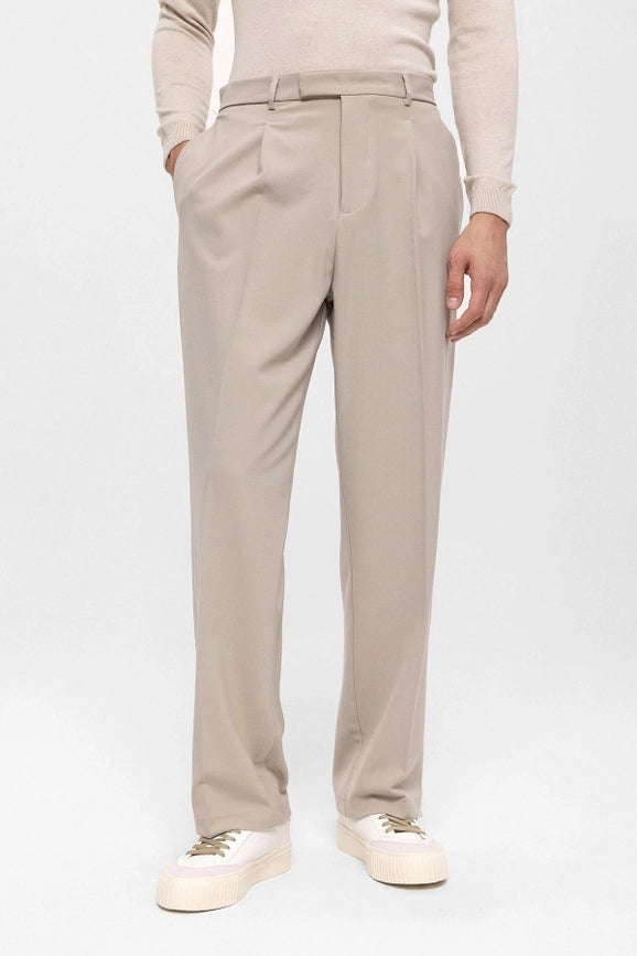 Men's Stone High Waist Zippered Trousers-Trousers-Wessi-S-Stone-Urbanheer