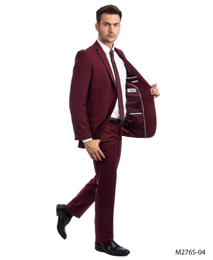 Mens Suit 2PC- Slim Fit Coat & Trousers, Burgundy-Suits-Suits America-34R/28W-Burgundy-Urbanheer