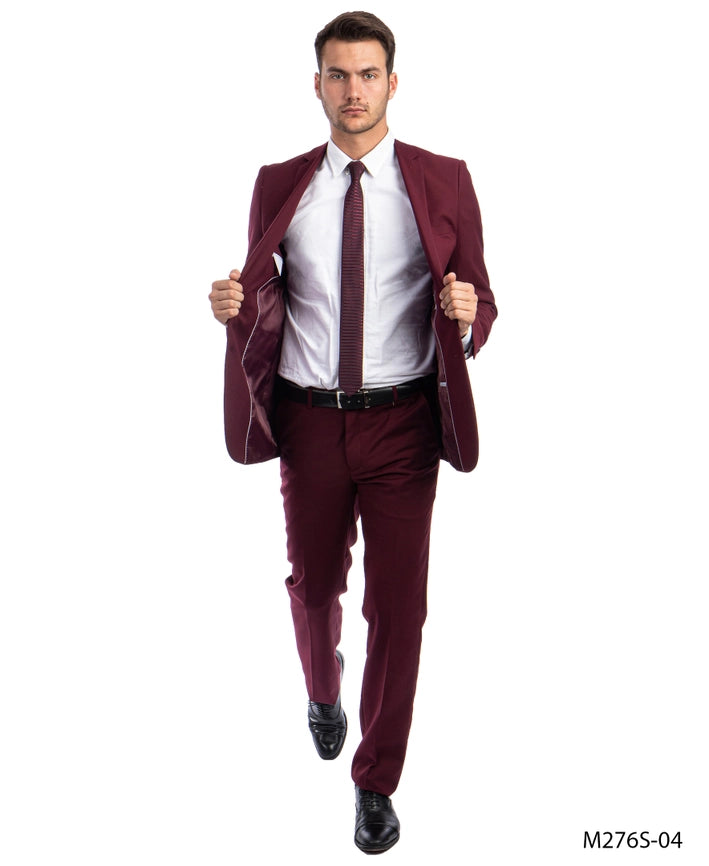 Mens Suit 2PC- Slim Fit Coat & Trousers, Burgundy-Suits-Suits America-34R/28W-Burgundy-Urbanheer