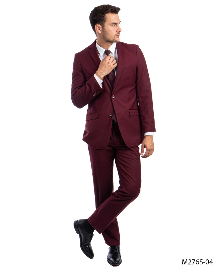 Mens Suit 2PC- Slim Fit Coat & Trousers, Burgundy-Suits-Suits America-34R/28W-Burgundy-Urbanheer