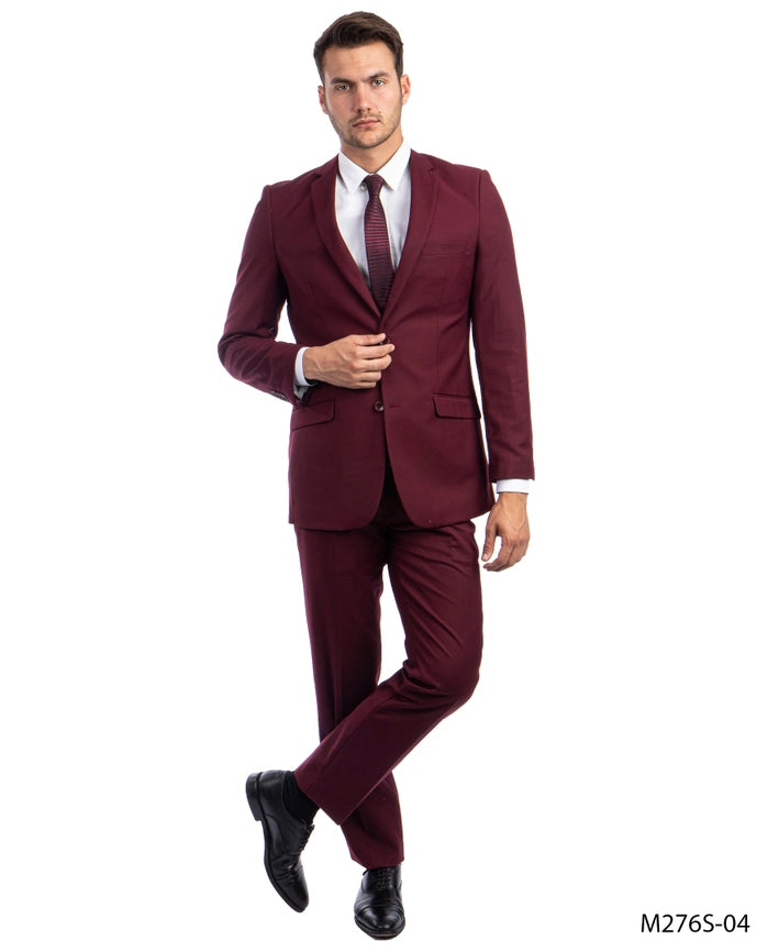 Mens Suit 2PC- Slim Fit Coat & Trousers, Burgundy-Suits-Suits America-34R/28W-Burgundy-Urbanheer