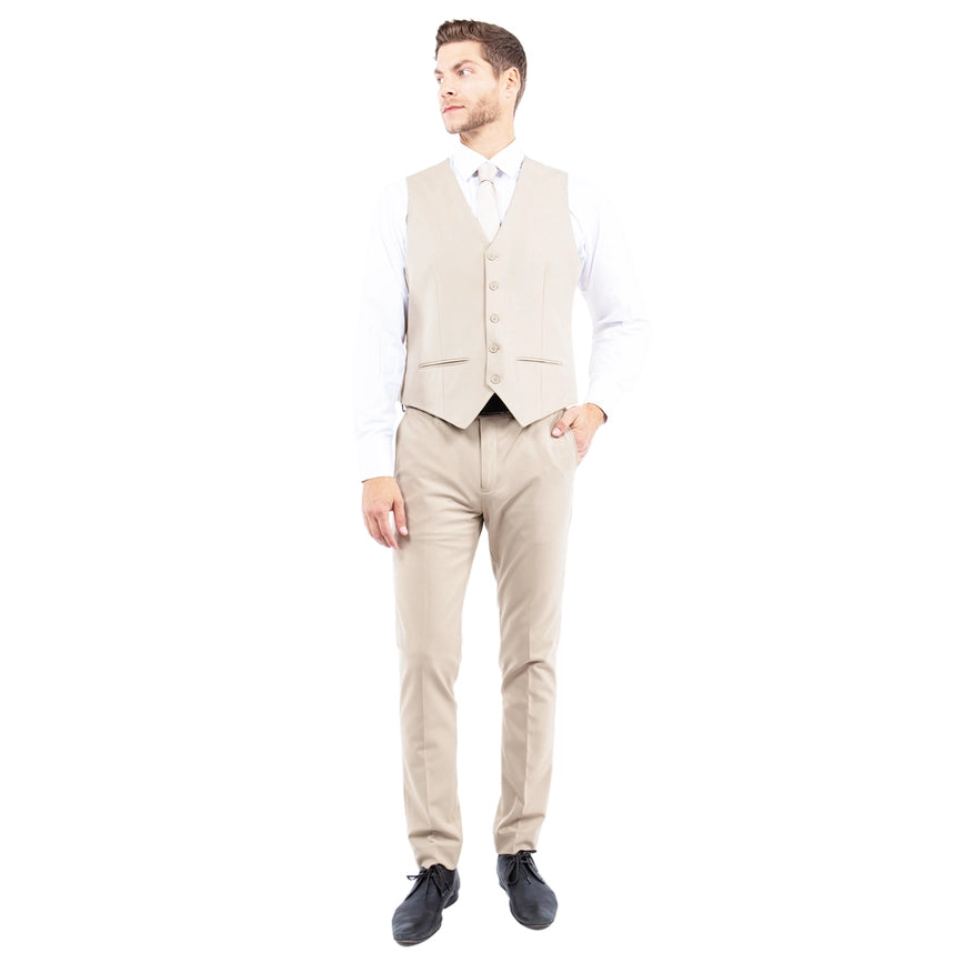 Mens Suit 4-Way Stretch 3pc w/ Expandable Waistband, Tan-Suits-Suits America-34R-Tan-Urbanheer