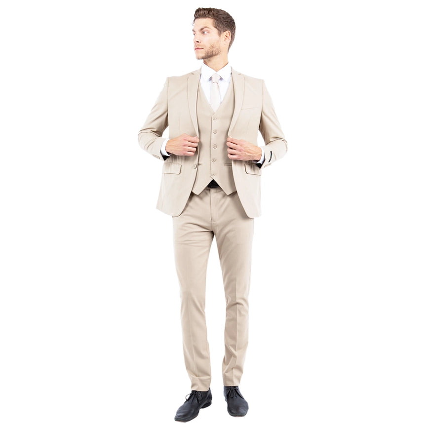 Mens Suit 4-Way Stretch 3pc w/ Expandable Waistband, Tan-Suits-Suits America-34R-Tan-Urbanheer
