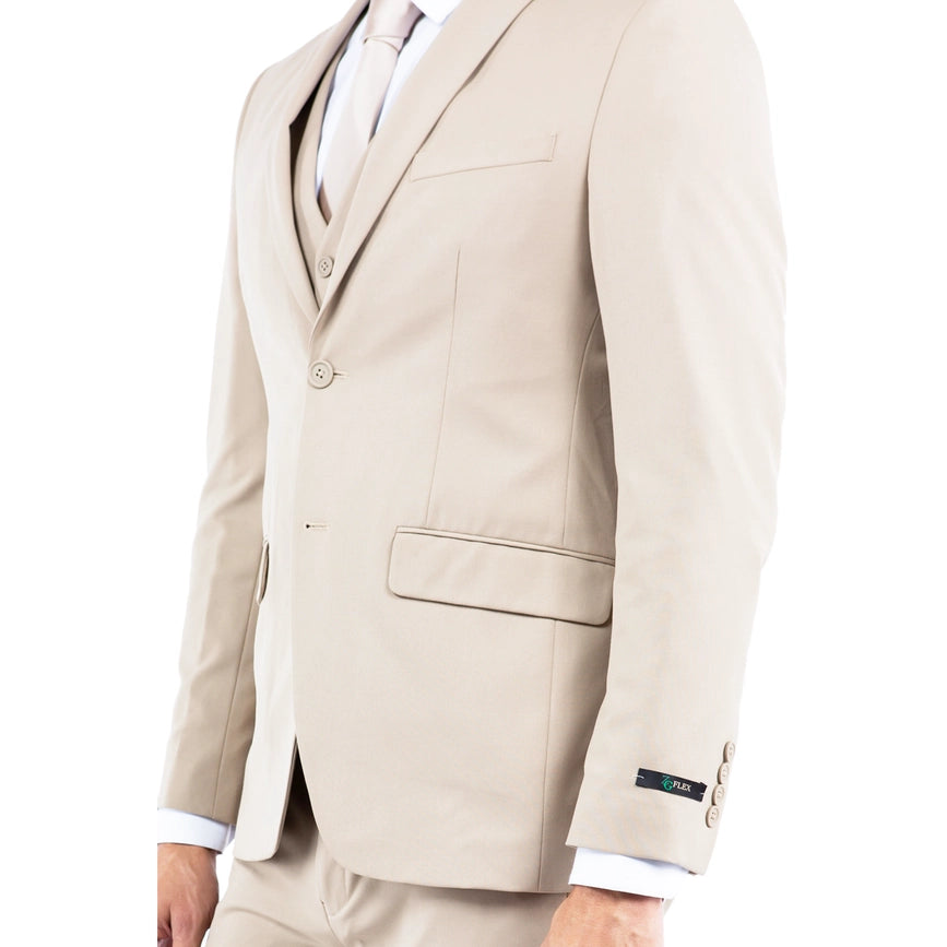 Mens Suit 4-Way Stretch 3pc w/ Expandable Waistband, Tan-Suits-Suits America-34R-Tan-Urbanheer