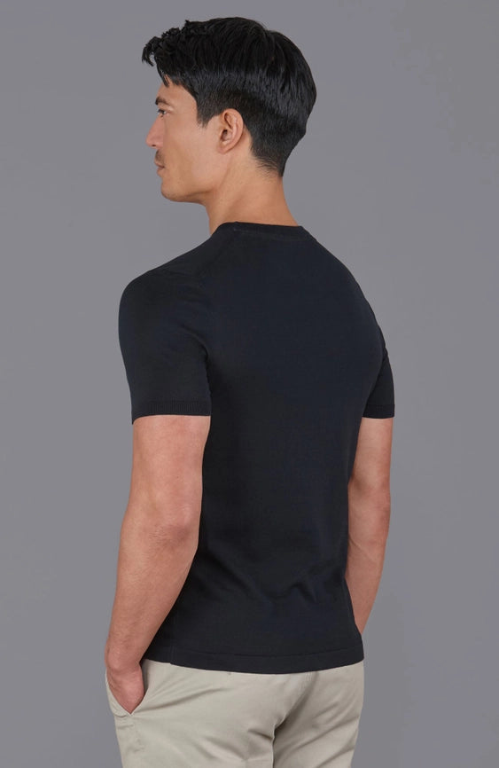 Mens Superfine Mercerised Cotton Knitted T-Shirt Black-T-Shirt-Paul James Knitwear-S-Black-Urbanheer
