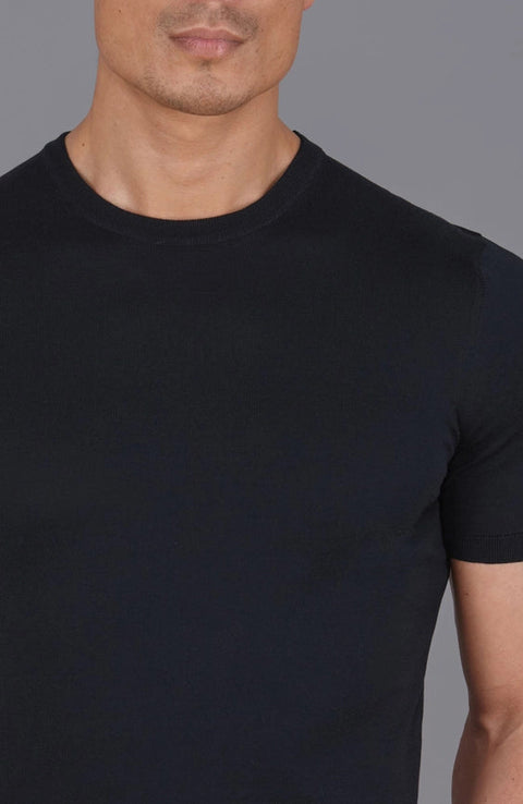 Mens Superfine Mercerised Cotton Knitted T-Shirt Black-T-Shirt-Paul James Knitwear-S-Black-Urbanheer