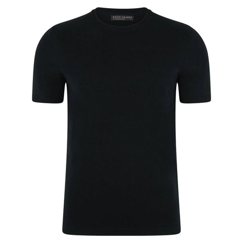Mens Superfine Mercerised Cotton Knitted T-Shirt Black-T-Shirt-Paul James Knitwear-S-Black-Urbanheer