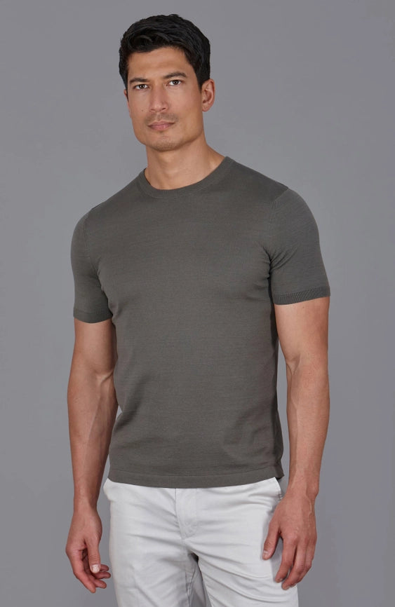 Mens Superfine Mercerised Cotton Knitted T-Shirt Charcoal-T-Shirt-Paul James Knitwear-S-Charcoal-Urbanheer