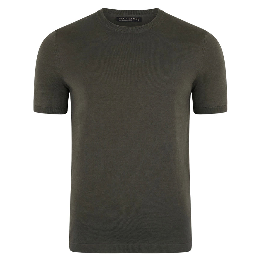 Mens Superfine Mercerised Cotton Knitted T-Shirt Charcoal-T-Shirt-Paul James Knitwear-S-Charcoal-Urbanheer