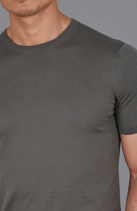 Mens Superfine Mercerised Cotton Knitted T-Shirt Charcoal-T-Shirt-Paul James Knitwear-S-Charcoal-Urbanheer