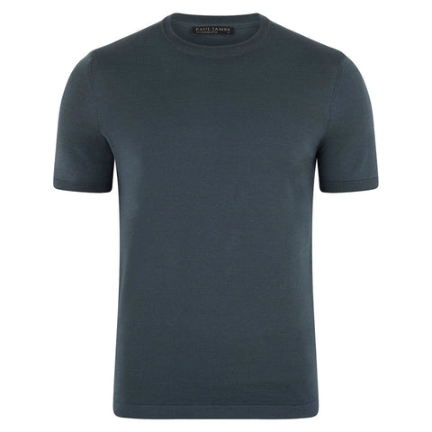 Mens Superfine Mercerised Cotton Knitted T-Shirt Steel Blue-T-Shirt-Paul James Knitwear-M-Steel Blue-Urbanheer